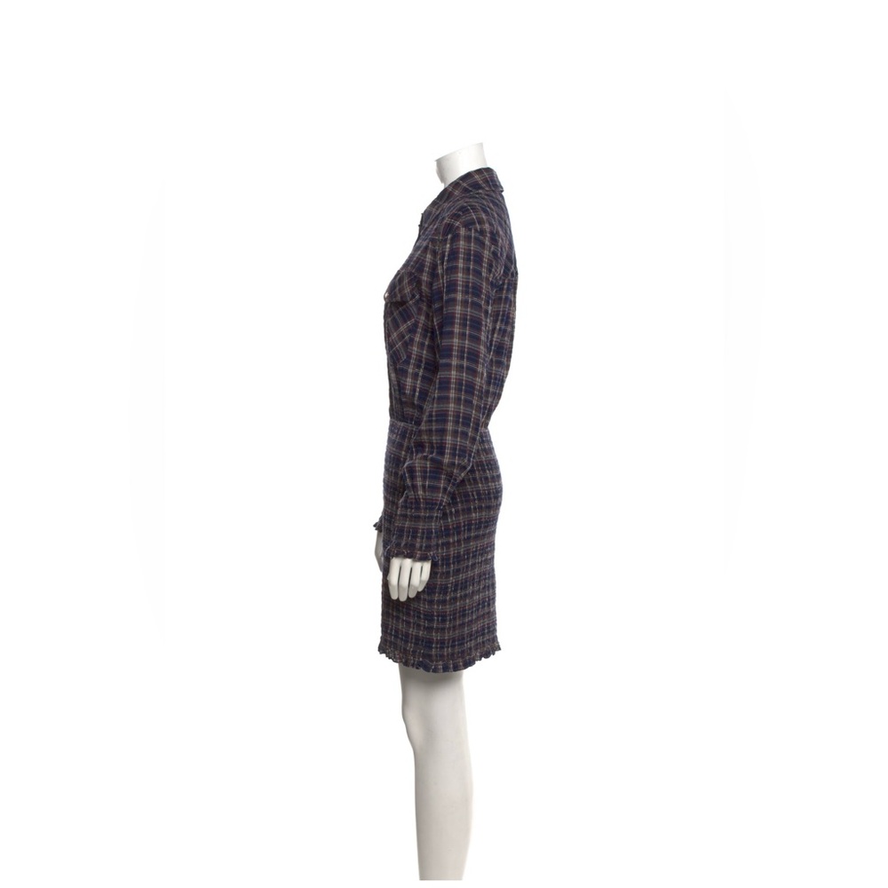 Veronica Beard Melnar Mini Dress Blue Plaid Smocked Collared Long Sleeve Size 4 - Picture 4 of 7